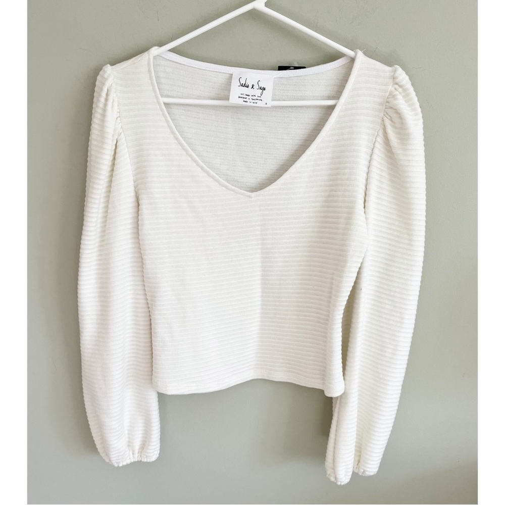 Sadie & Sage NWT puff sleeve ribbed V neck top sz S South Moon Under